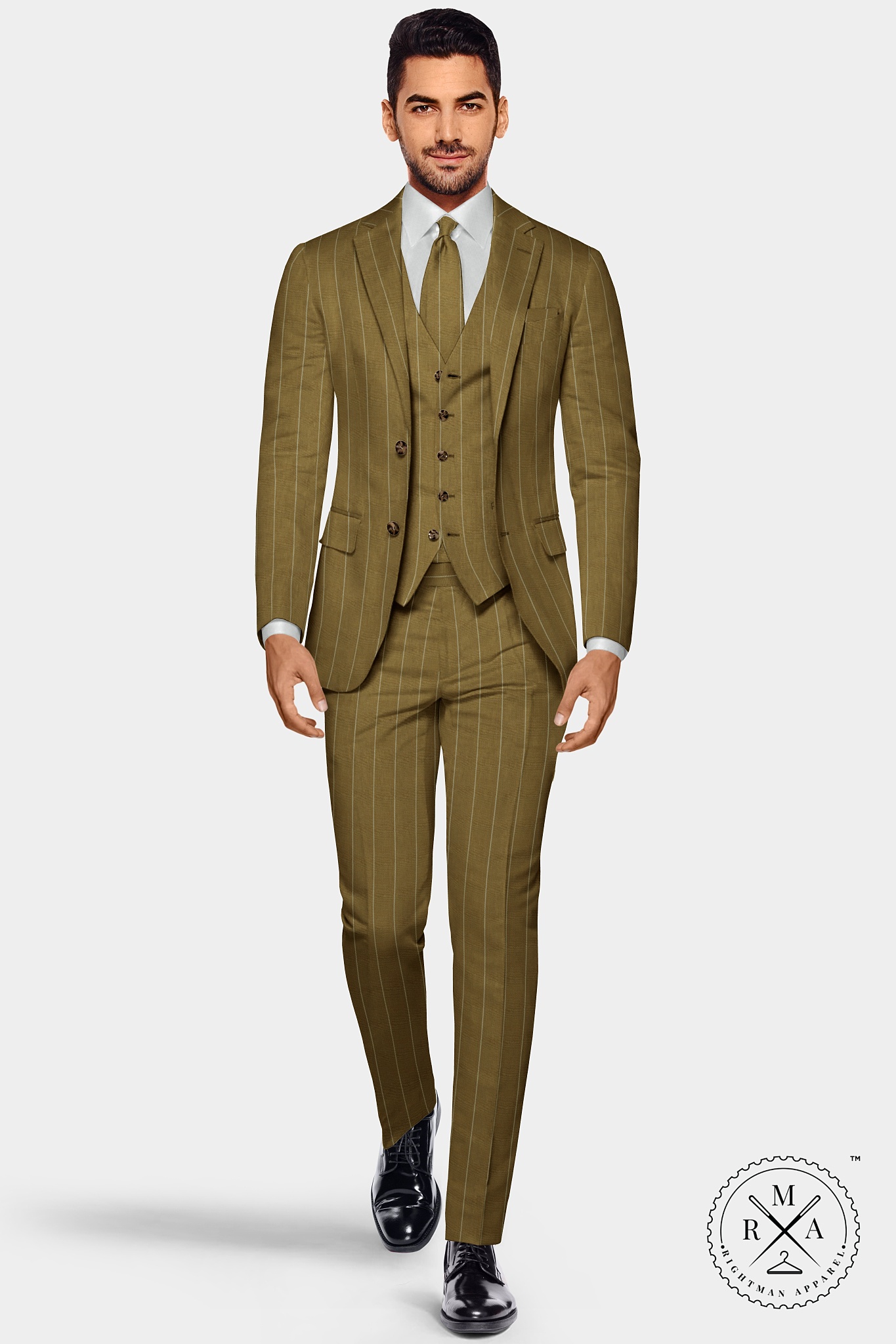 Brown Striped Three Piece Suit SU248