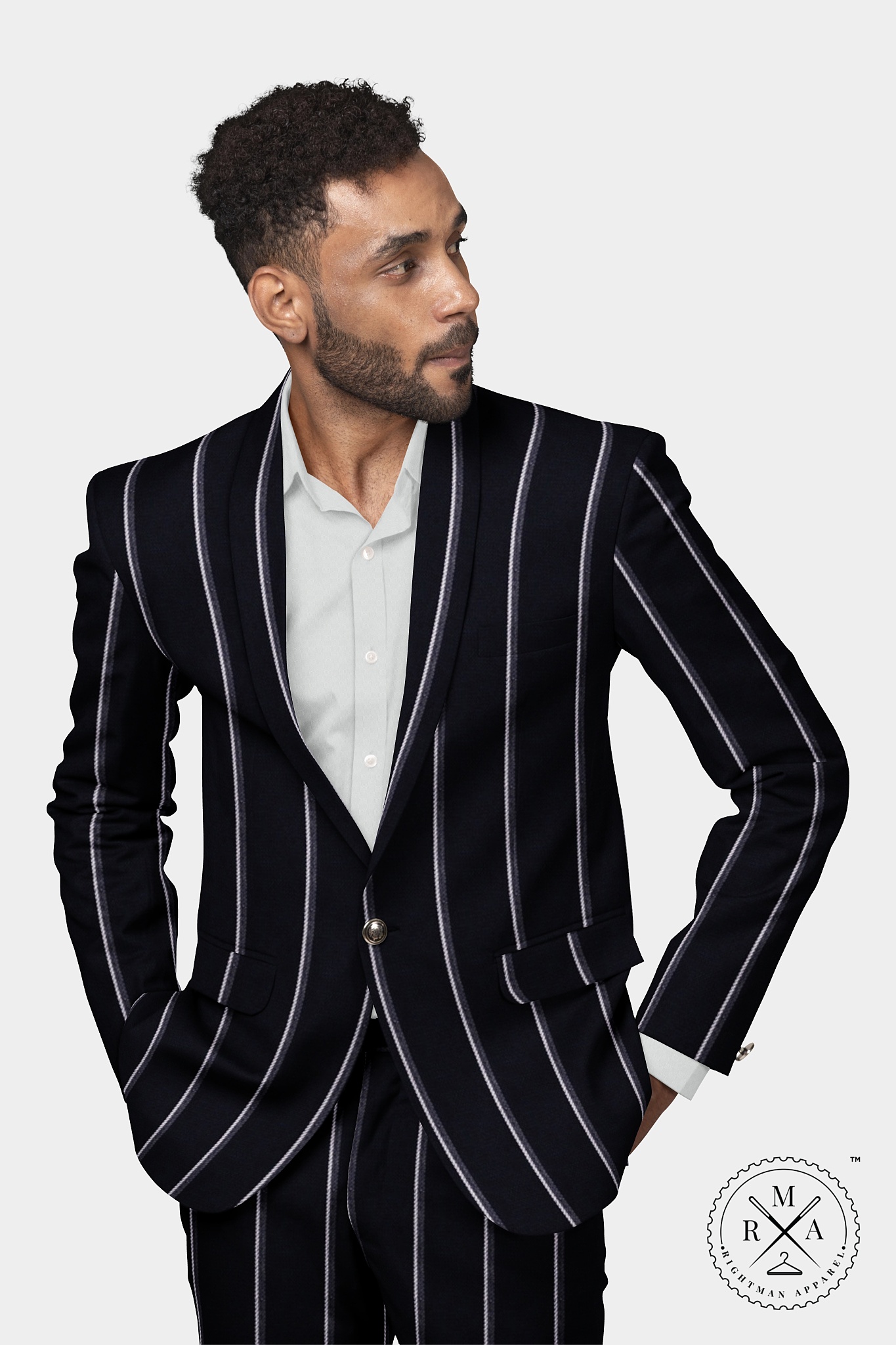 Black Dual Stripe Two Piece Suit SU27